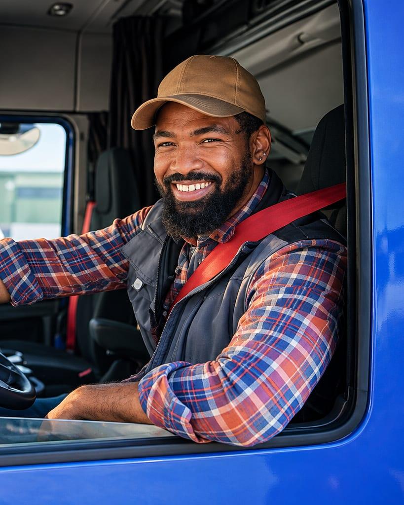 Truck driver in the cab of a truck